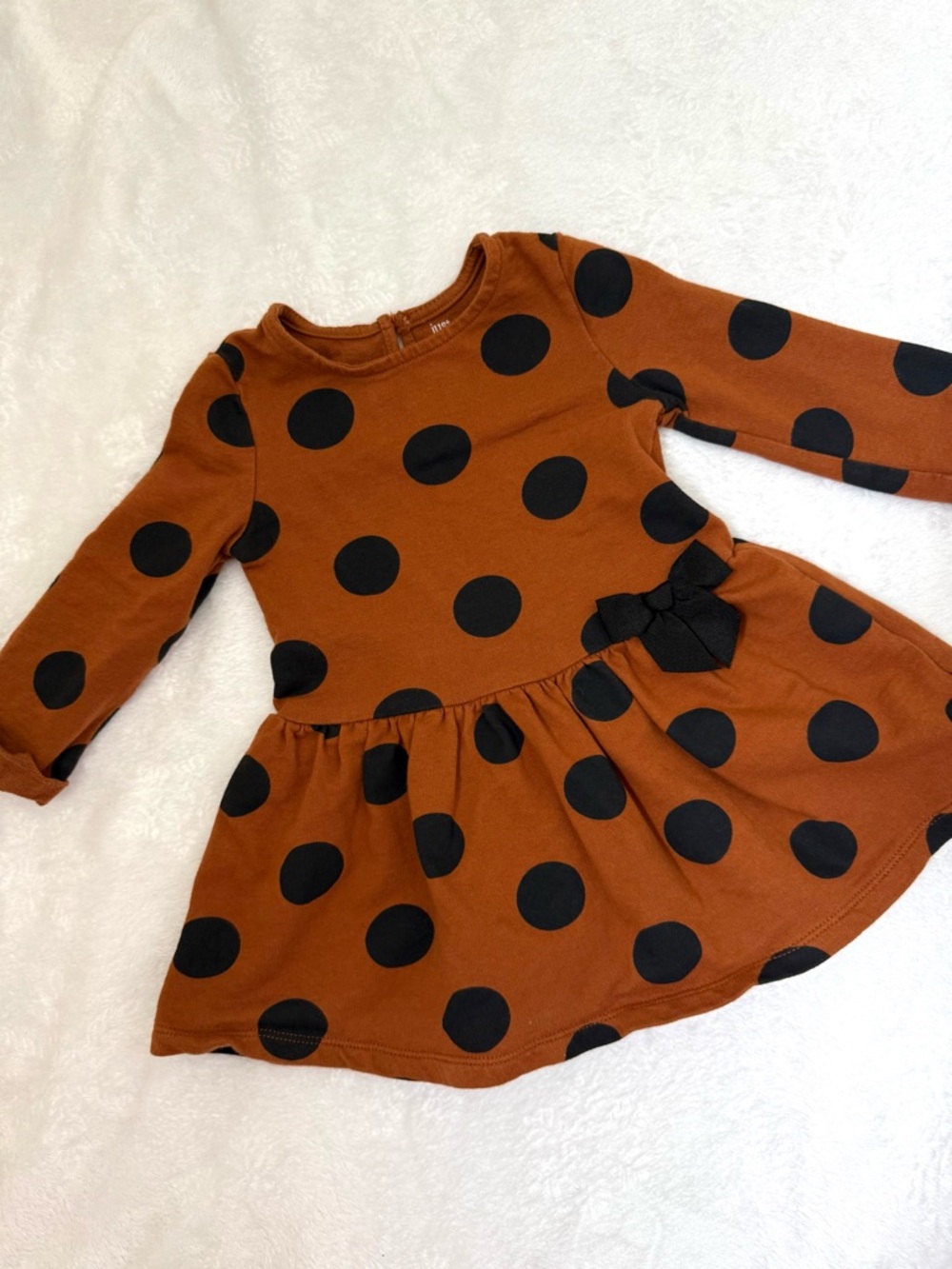 Carter's Rust Orange and Black Polka Dot Long-Sleeve Dress with Bow